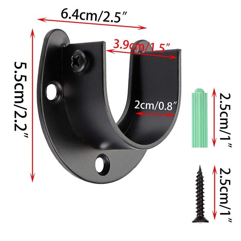 OwnMy 4 Packs Closet Rod End Supports Brackets 1-1/2" Diameter, U Shaped Stainless Steel Closet Pole Sockets Flange Rod Holder for Closet Wardrobe Shower Curtain (Black) - Image 2